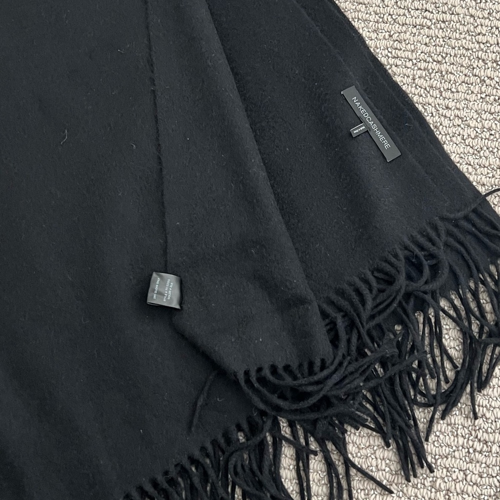 NAKED CASHMERE Black cashmere fringed throw blanket.